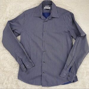 Versace Collection Men’s Dress Shirt | 15.5/39 | Black, Blue, White Stripes